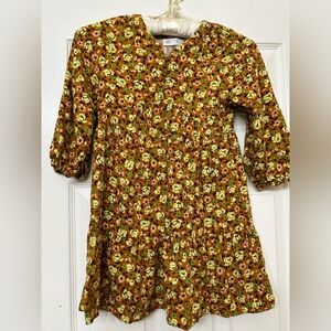 Zara  Dress Golden Brown Pink Yellow Floral Round Neck Feminine  Size 8
